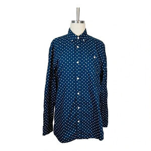LIVERGY MEN'S LONG SLEEVE BUTTON DOWN BLUE WHITE DESIGN ELBOW PATCHES‎ SIZE MED